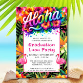 Aloha Tropical Flamingo Graduation Luau Party 招待状