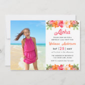 Aloha Tropical Floral Birthday Luau Party 招待状 (正面)
