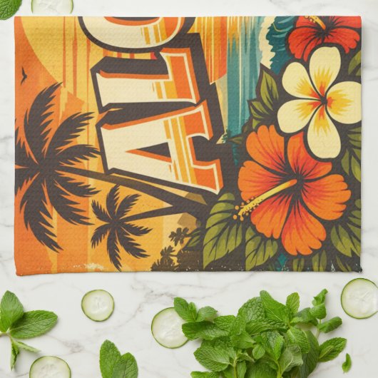 Aloha Tropical Island Sunset Artwork キッチンタオル (折り畳み)