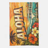 Aloha Tropical Island Sunset Artwork キッチンタオル (縦)