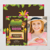 Aloha Tropical Luau Birthday Invitation Floral 招待状 (正面/裏面)