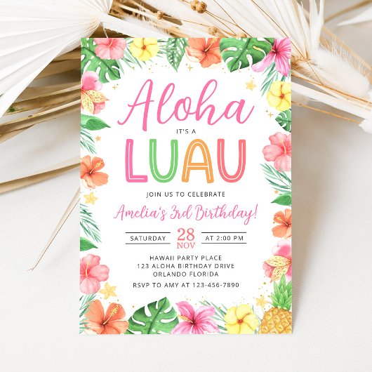 Aloha Tropical Luau Birthday Party Invitation 招待状