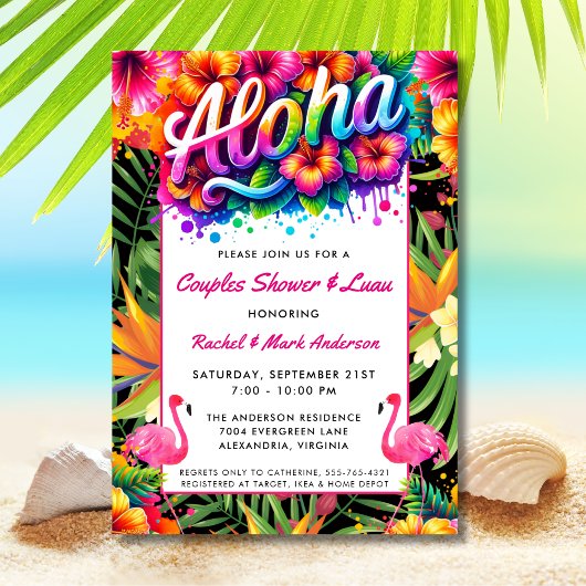 Aloha Tropical Luau Couples Bridal Shower 招待状