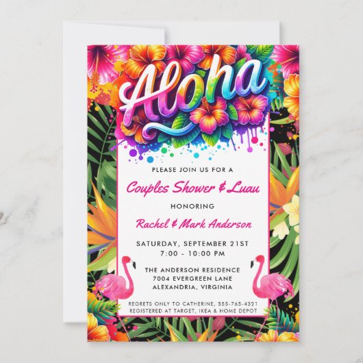 Aloha Tropical Luau Couples Bridal Shower 招待状 (正面)