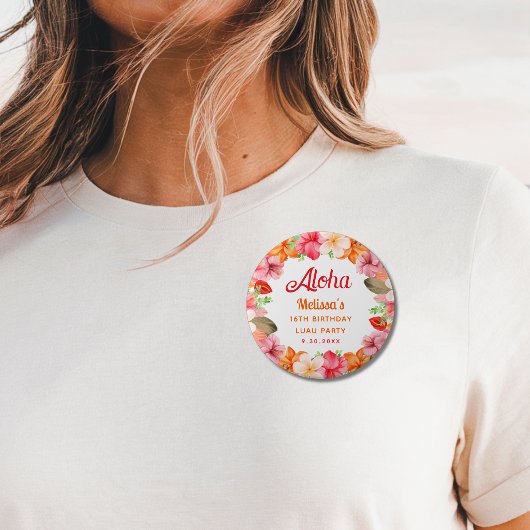 Aloha Tropical Luau Party Birthday  缶バッジ