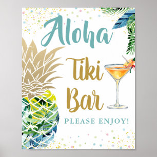 Aloha Tropical Pineapple Hawaiian Luau Tiki Bar ポスター
