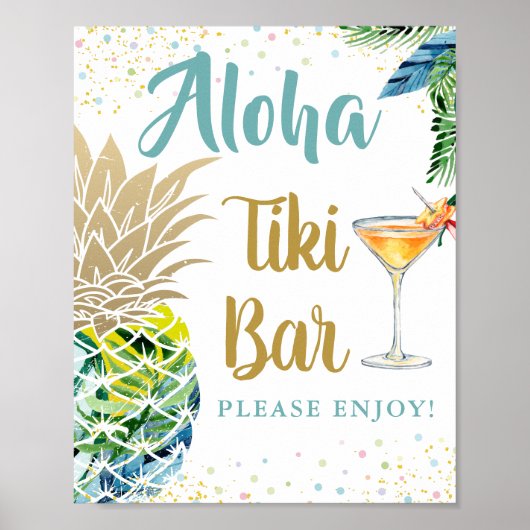 Aloha Tropical Pineapple Hawaiian Luau Tiki Bar ポスター (正面)