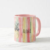 Aloha Tropical Pink Mint Yellow Green Pineapple マグカップ (正面右)