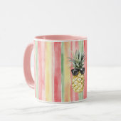 Aloha Tropical Pink Mint Yellow Green Pineapple マグカップ (正面左)