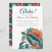 Aloha Tropical Sea Turtle Hawaiian Luau Birthday 招待状 (正面/裏面)