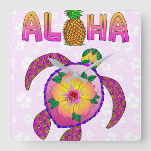 Aloha Tropical Turtle スクエア壁時計