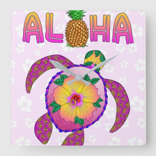 Aloha Tropical Turtle スクエア壁時計 (正面)