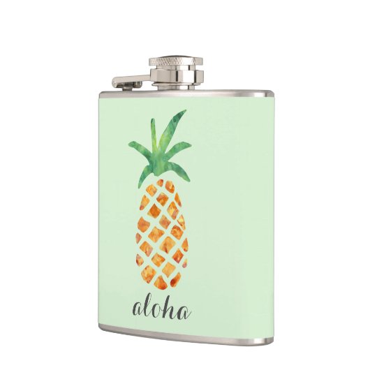 Aloha Tropical Watercolor Pineapple Personalized フラスク (左)