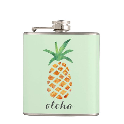 Aloha Tropical Watercolor Pineapple Personalized フラスク (正面)