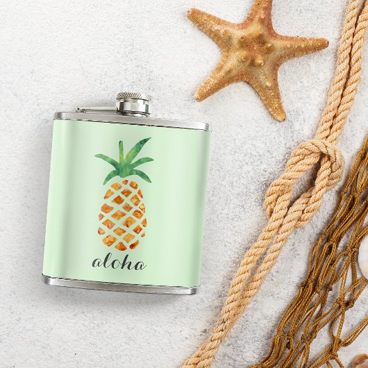 Aloha Tropical Watercolor Pineapple Personalized フラスク