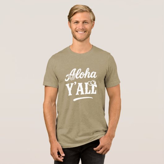 Aloha Y'all Funny Hawaii Texas White on Dark トライブレンドTシャツ (正面全面)
