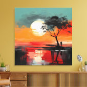 Alone by the Lake – Solitude at Sunset キャンバスプリント (インサイチュ (リビング))