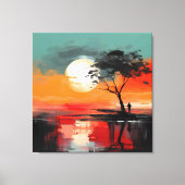 Alone by the Lake – Solitude at Sunset キャンバスプリント (正面)