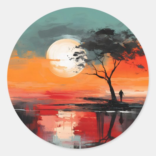 Alone by the Lake – Solitude at Sunset ラウンドシール (正面)
