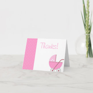 Along Came A Carriage Pink Baby Shower Thank You サンキューカード