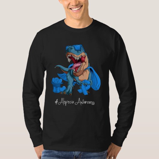Alopecia Awareness Month Blue Ribbon Trex Tシャツ (正面)