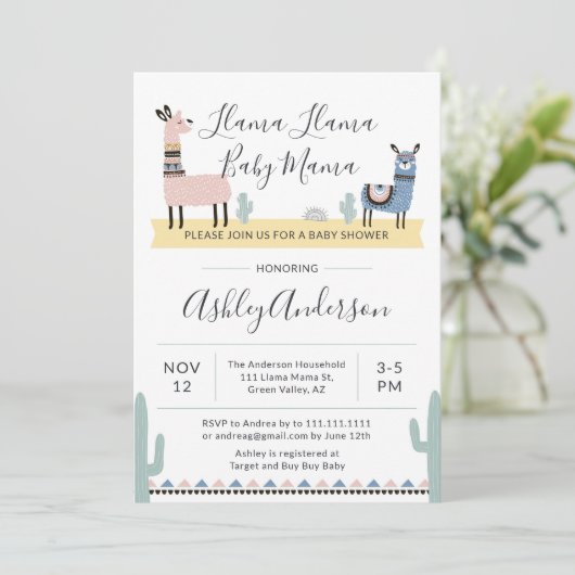 Alpacaラマのママのベビーシャワーの招待状 招待状 (スタンド正面)