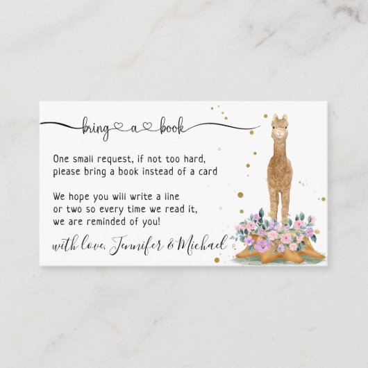 Alpaca Baby Shower Party Bring a book エンクロージャーカード (正面)