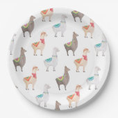 Alpaca Baby Shower | Watercolor Llama Kids Party ペーパープレート (正面)