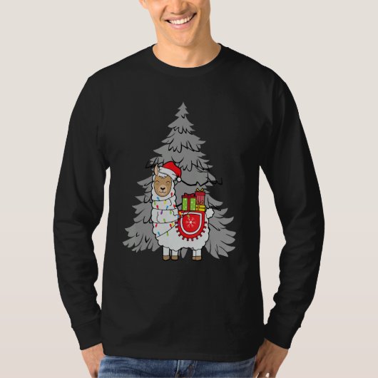 Alpaca Christmas Tree Santa Fun Celebration Happy  Tシャツ (正面)