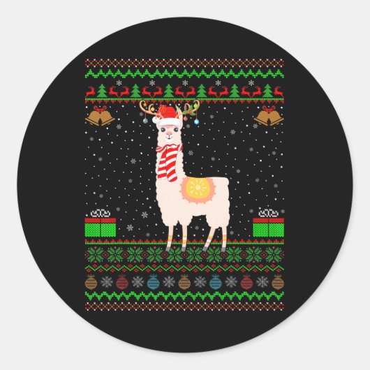 Alpaca Llama Lover Santa Hat Matching Aby Alpaca ラウンドシール (正面)