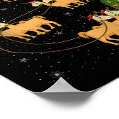 Alpaca Llama Santa Sleigh Flying Funny Magical Chr ポスター (角)