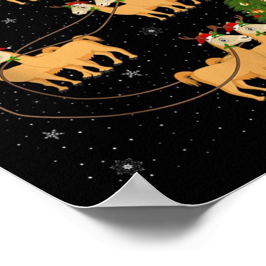 Alpaca Llama Santa Sleigh Flying Funny Magical Chr ポスター (角)