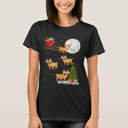 Alpaca Llama Santa Sleigh Flying Funny Magical Chr Tシャツ (正面)