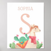 Alpaca Nursery Wall Art. Llama Kids Name & Initial ポスター (正面)