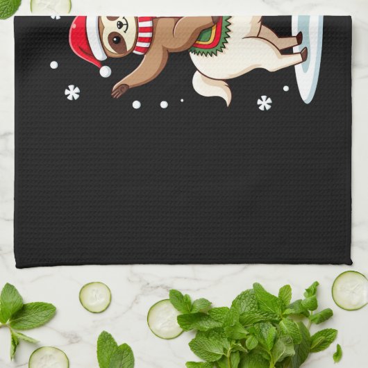 Alpaca Sloth Christmas (3) キッチンタオル (折り畳み)