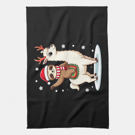 Alpaca Sloth Christmas (3) キッチンタオル (縦)