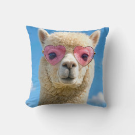 Alpaca Wearing Pink Heart-shaped Glasses クッション