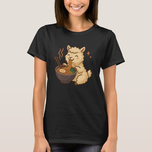 Alpaca with Noodles Ramen Kawaii Alpaca Tシャツ (正面)