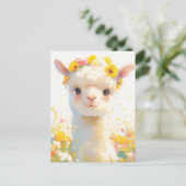 Alpaca with Yellow Floral Crown Meadow ポストカード (スタンド正面)