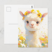 Alpaca with Yellow Floral Crown Meadow ポストカード (正面/裏面)