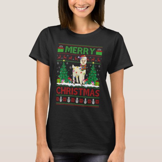 Alpaca Xmas Tree Lights Ugly Santa Alpaca Christ Tシャツ (正面)