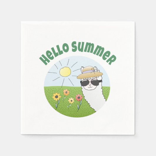 Alpaka-Party Hello Summer Alpaca partytime スタンダードカクテルナプキン (正面)