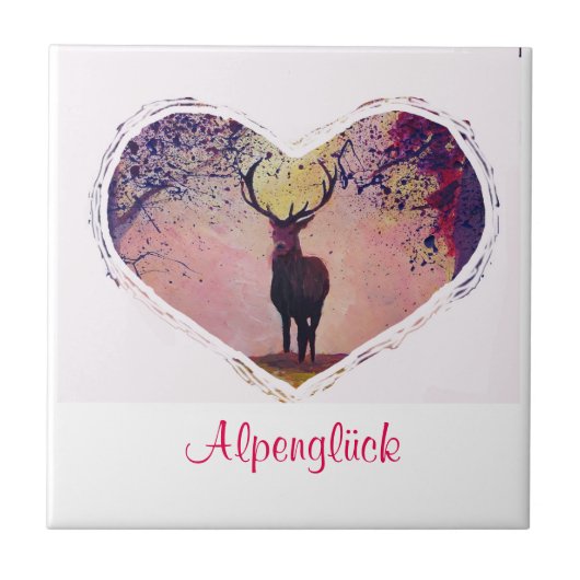 Alpenglück Hirsch Glasuntersetzer タイル (正面)