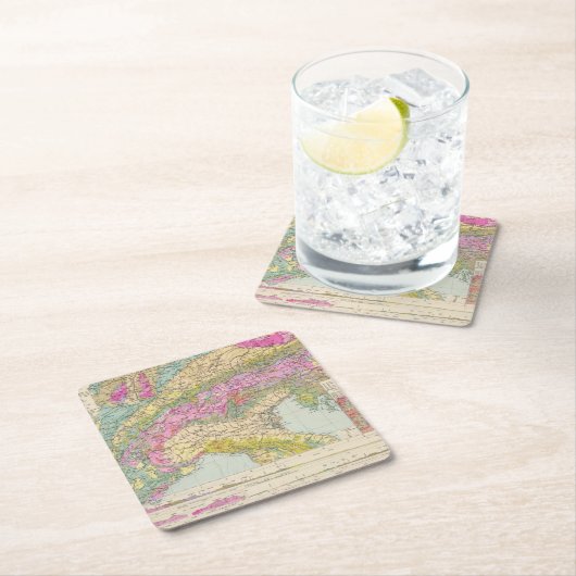 Alpenlander -アルプスの地図書の地図 スクエアペーパーコースター (インサイチュ)