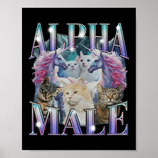 Alphaオスのユニコーン猫アイロンヴィンテージ ポスター (正面)