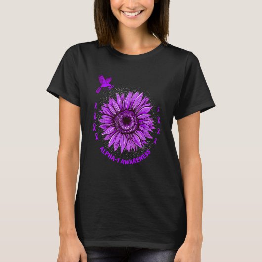 Alpha 1 Awareness Ribbon Purple Sunflower Bird Hop Tシャツ (正面)