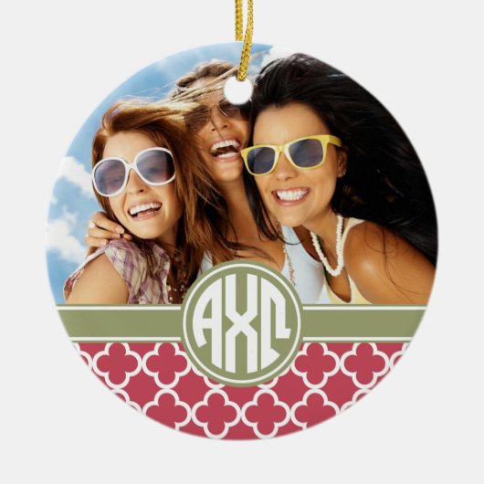 Alpha Chi Omega | モノグラムと写真 セラミックオーナメント (正面)