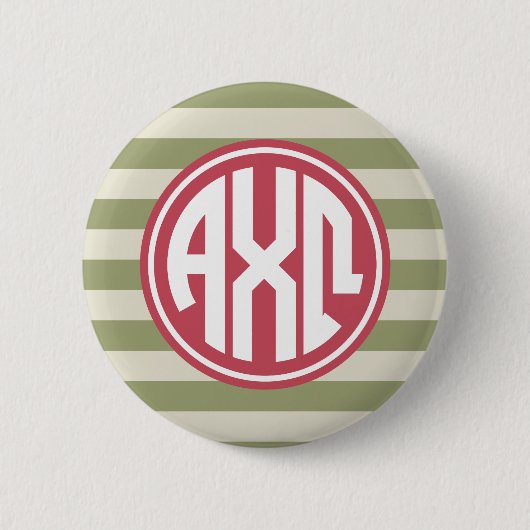 Alpha Chi Omega | モノグラム ストライプ柄 缶バッジ (正面)