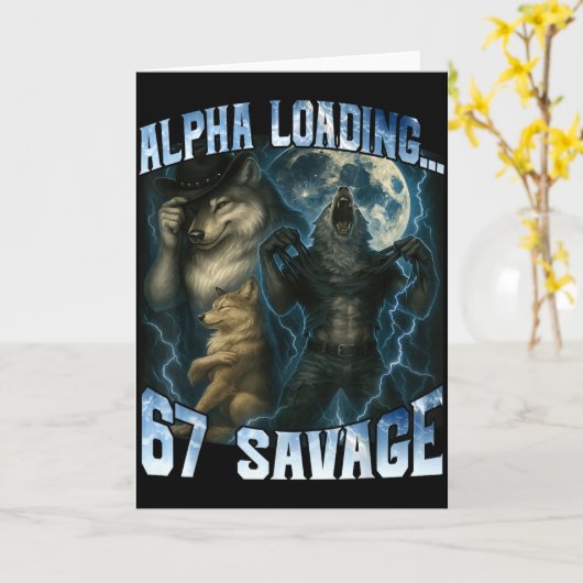 Alpha Wolf Loading 67 Percent Savage Funny Wolves  カード (黄色い花)