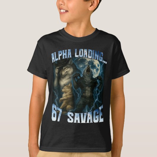 Alpha Wolf Loading 67 Percent Savage Funny Wolves Tシャツ (正面)